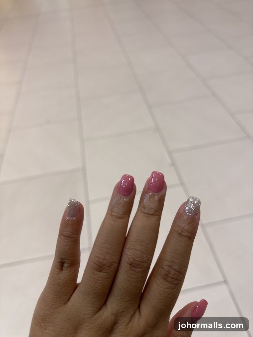 Pink and Silver Glitter Nails