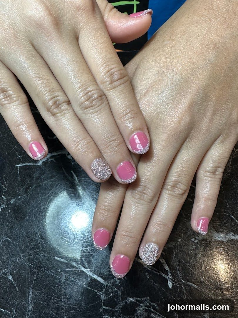 Pink and Silver Glitter Nails