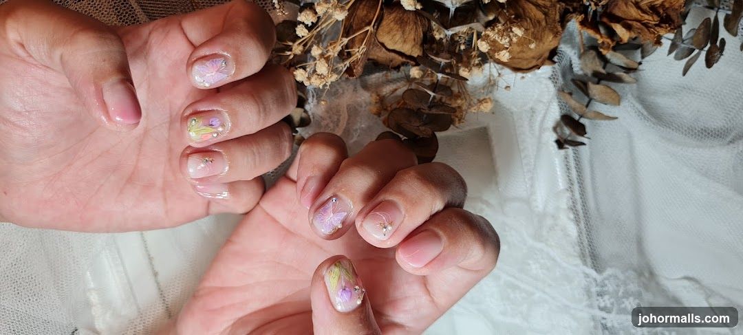 Nail Art with Butterflies and Flowers