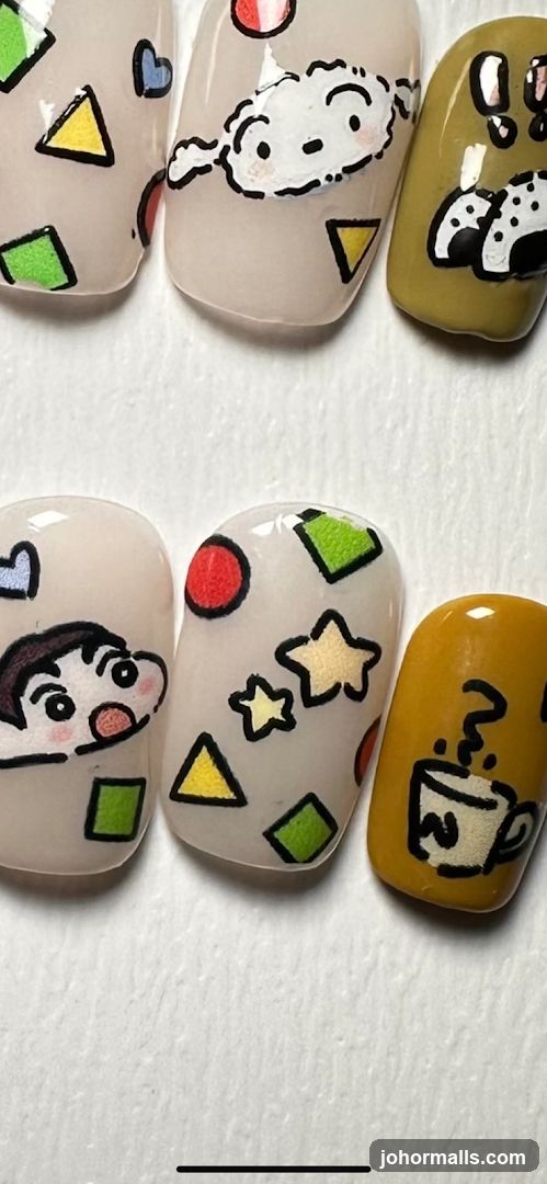 Nail Art with Cartoon Characters and Shapes