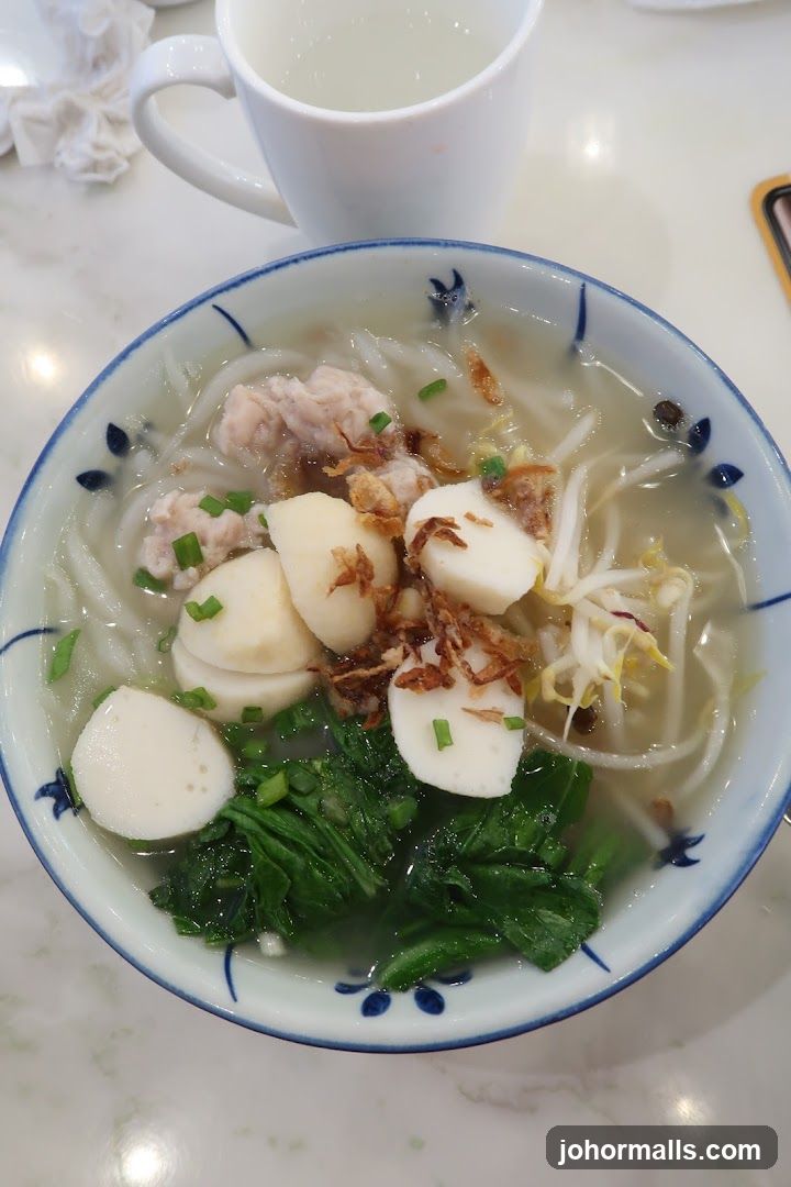 Noodle Soup with Fish Balls and Greens