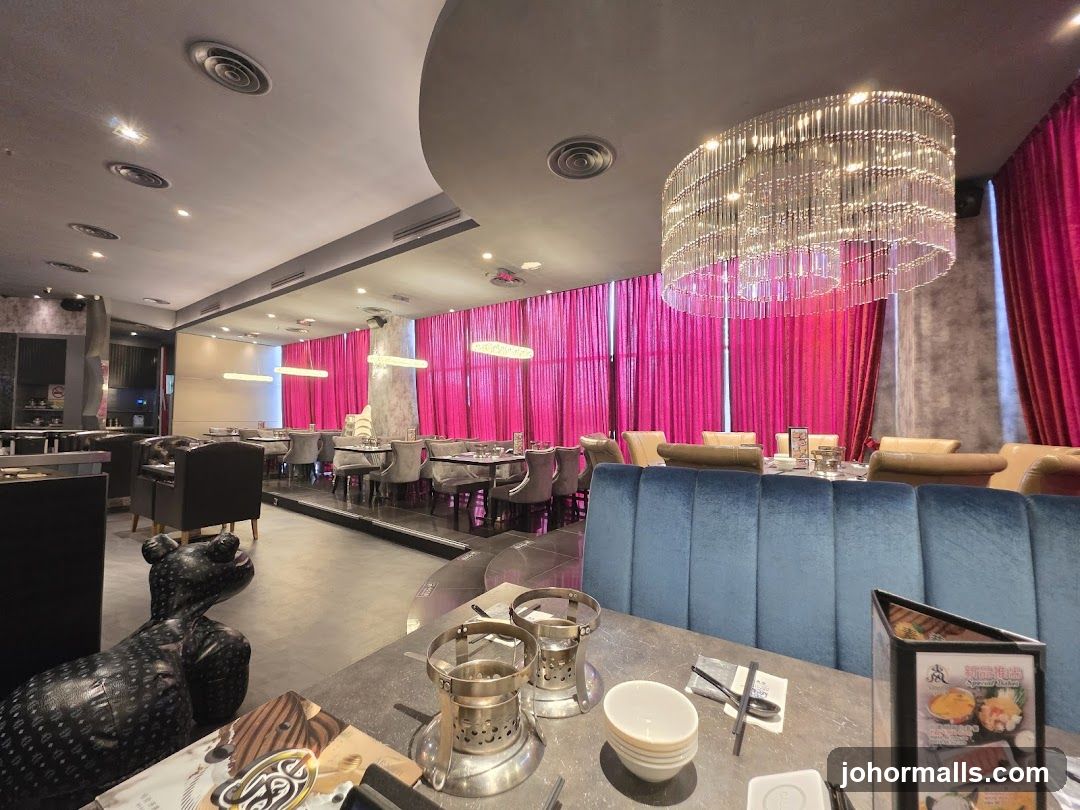 Restaurant Interior with Pink Curtains