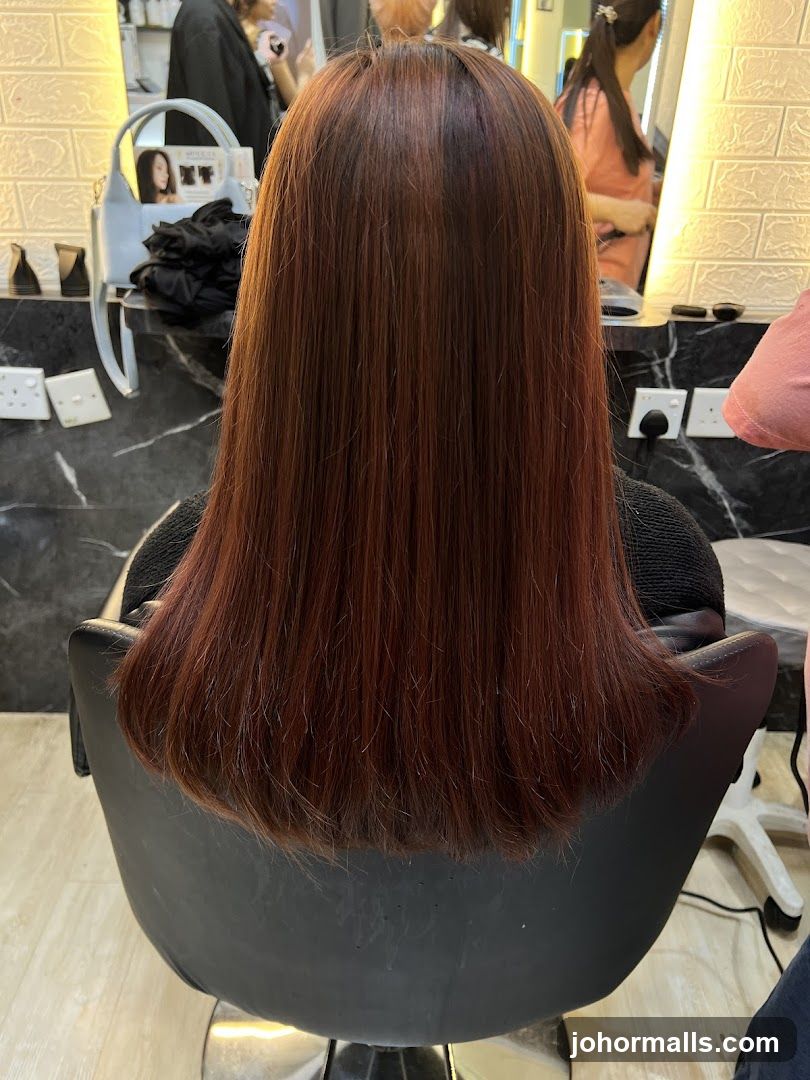 Woman with freshly dyed auburn hair