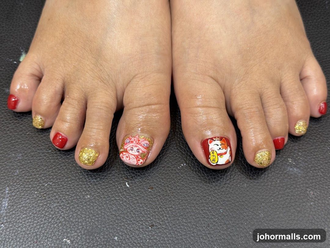 Manicured Feet with Themed Nail Art