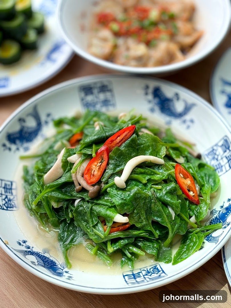 Stir-fried Greens with Chili and Mushrooms