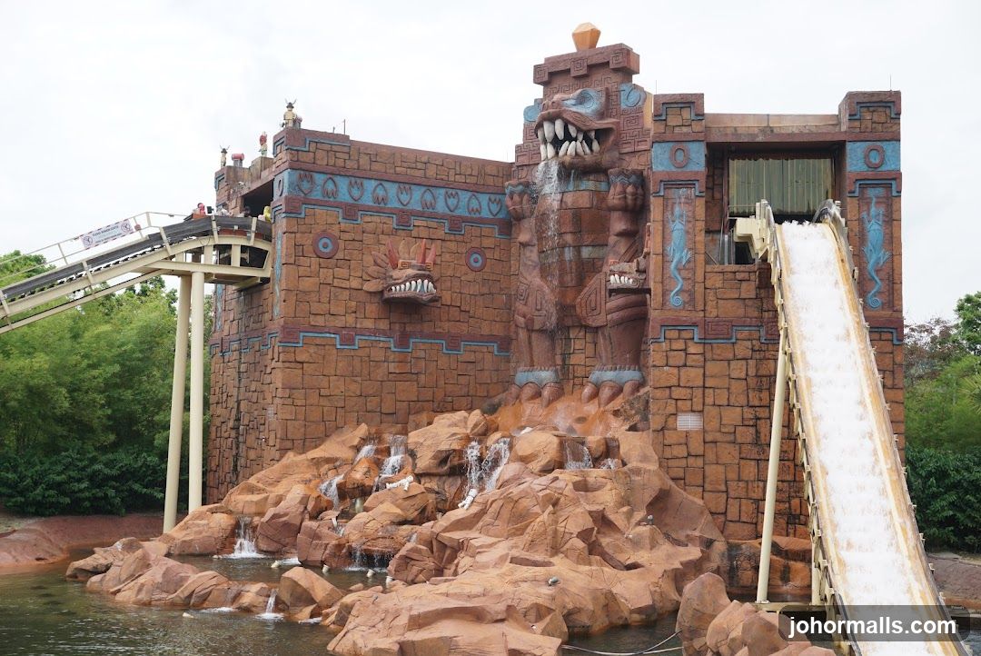 Roller Coaster Ride with Aztec-Themed Structure