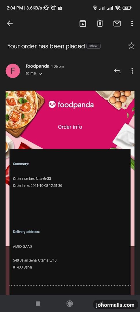 Foodpanda Order Confirmation