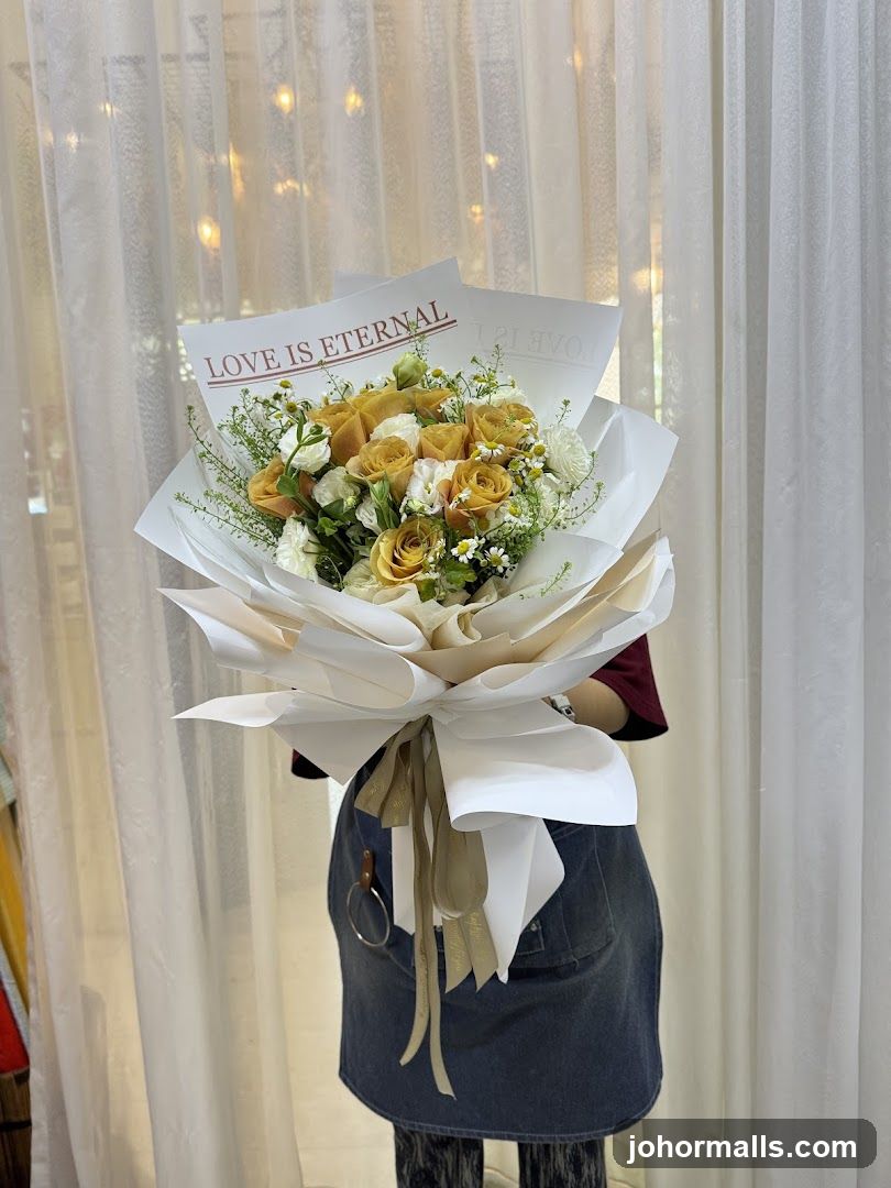 Bouquet with "Love is Eternal" inscription