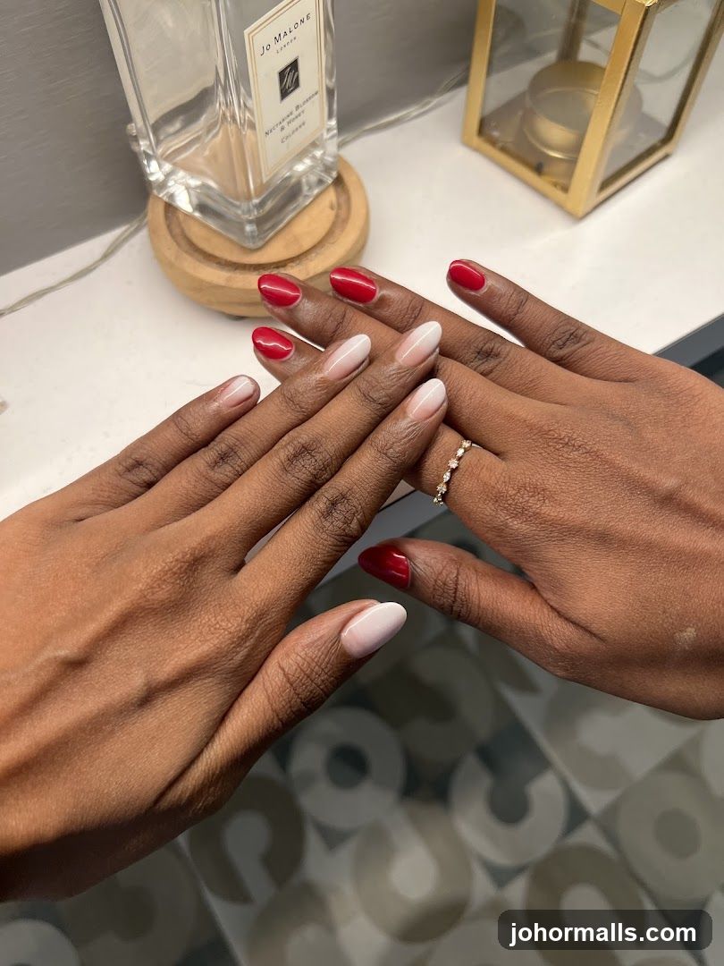 Hands with red and ombre nails