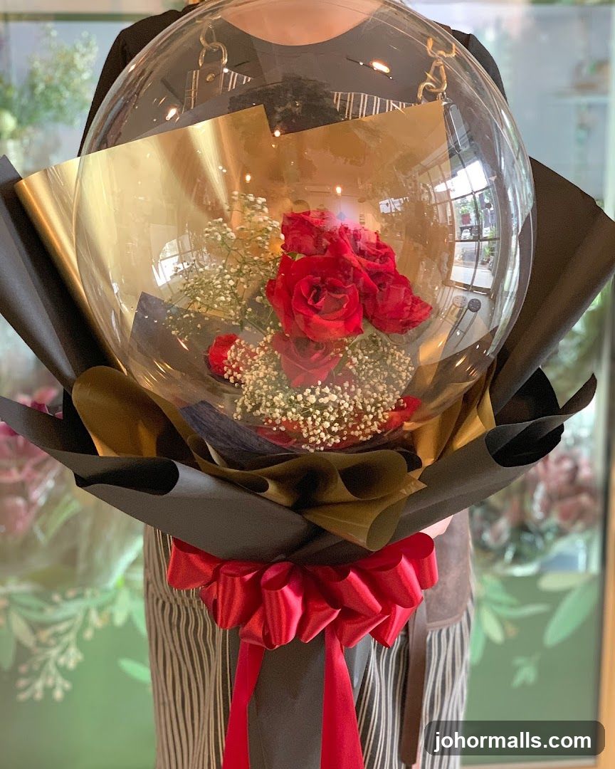 Balloon Bouquet with Red Roses