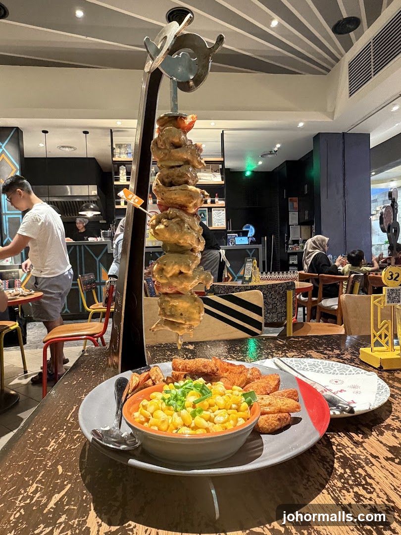Skewered Meat Platter with Corn and Fries