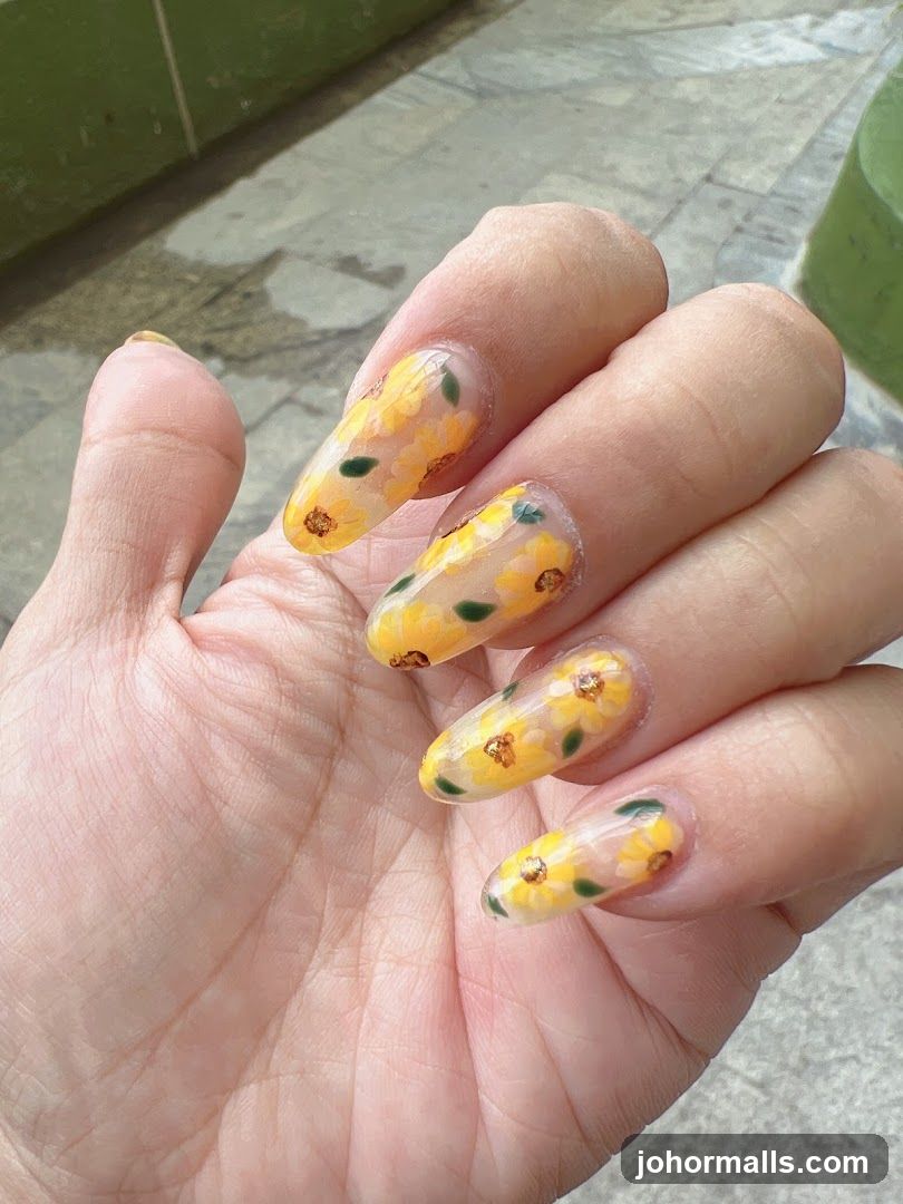 Nails with Sunflower Design