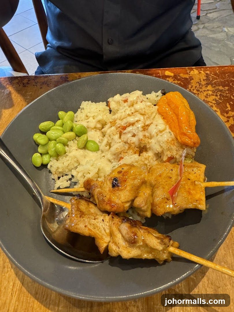 Chicken Skewers with Rice and Edamame