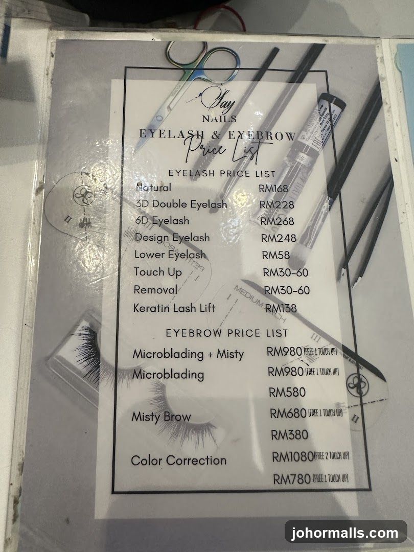 Say NAILS Eyelash & Eyebrow Price List