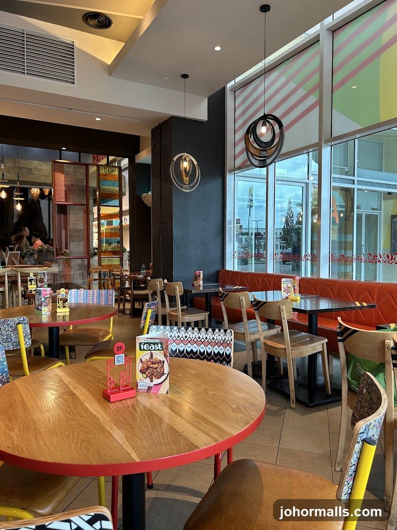 Restaurant Interior with Colorful Seating