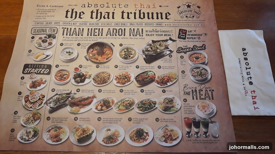 Absolute Thai Tribune Menu