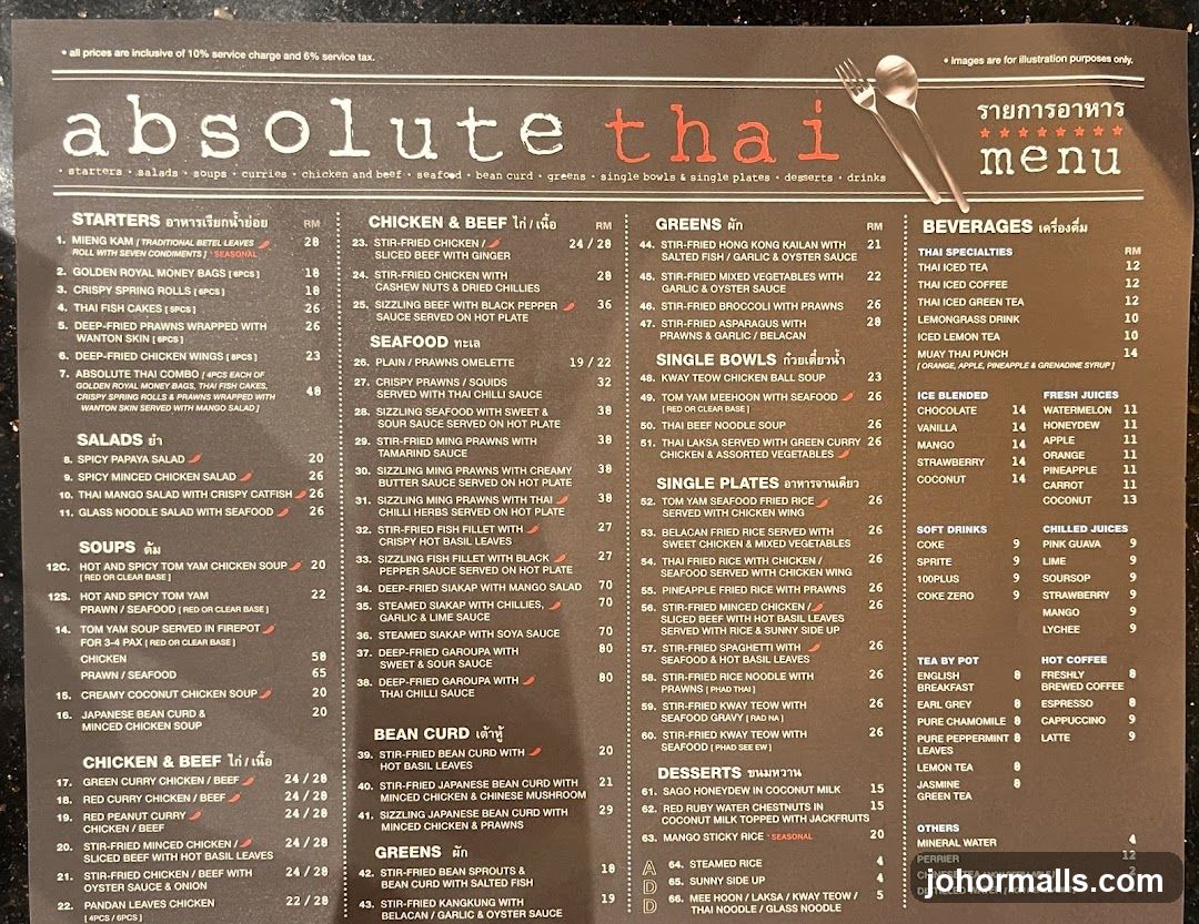 Absolute Thai Menu