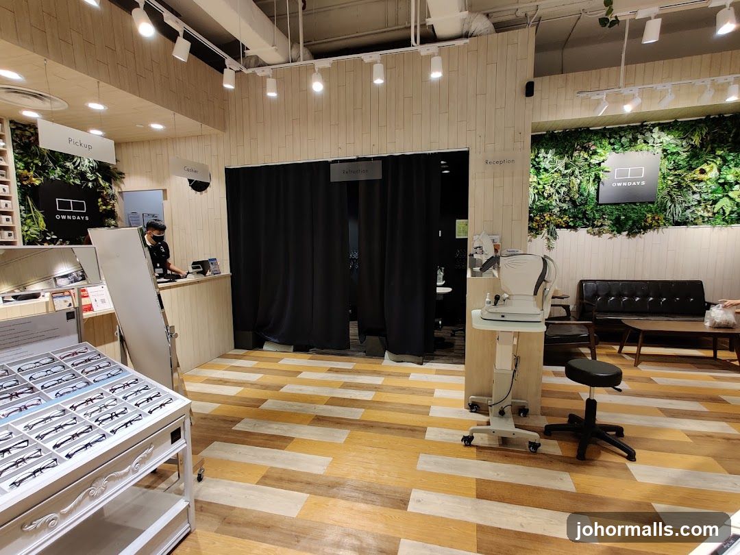Eyewear store interior with optical equipment