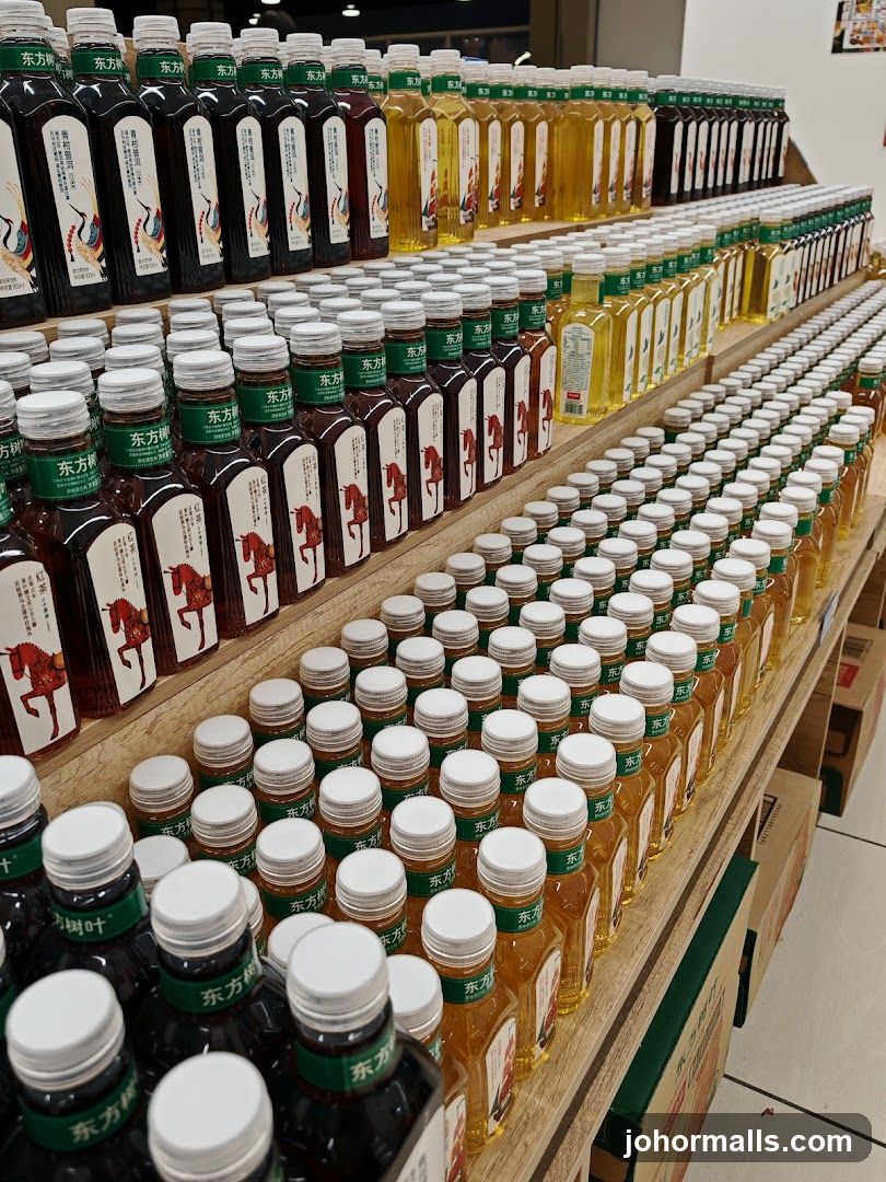 Bottles of Oil on Shelves