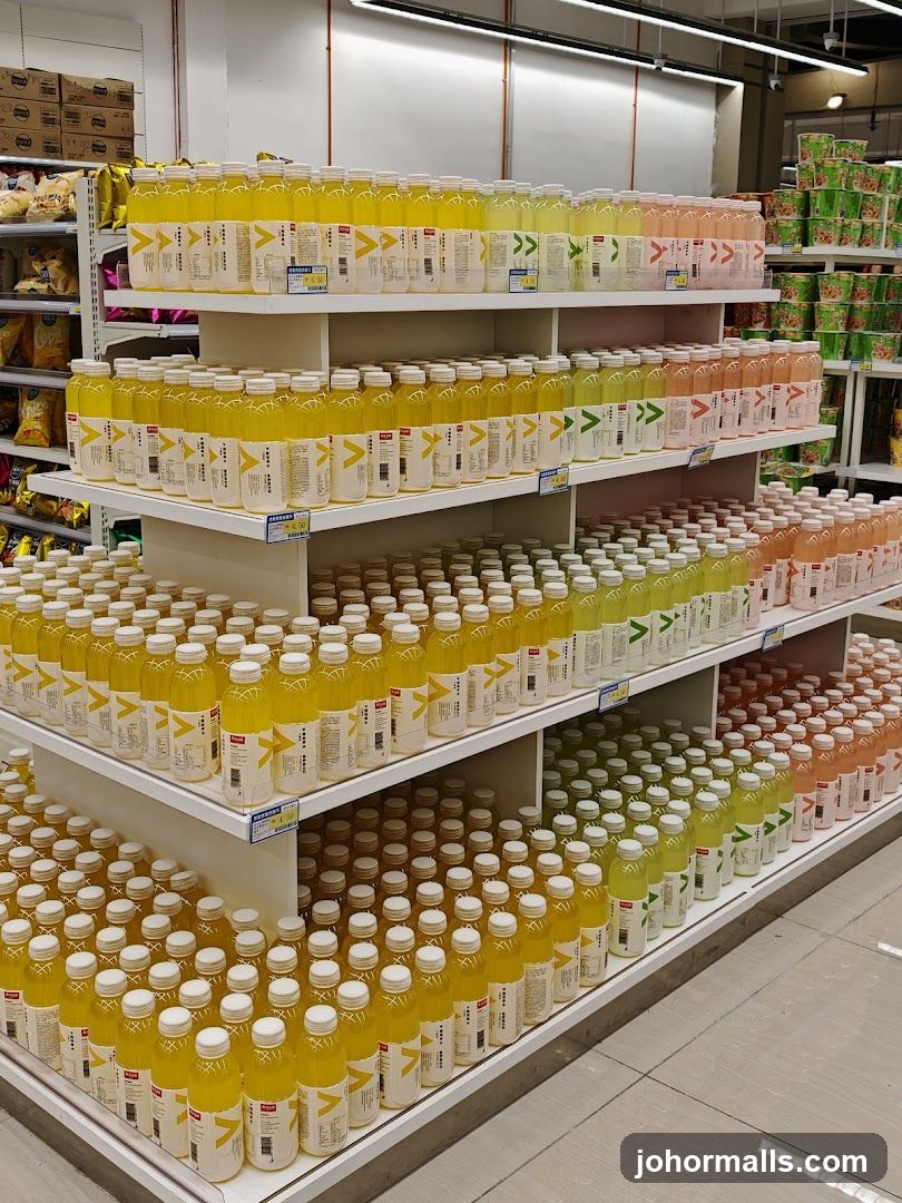 Bottled Beverages on Shelves
