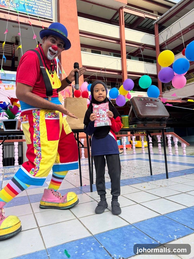 Clown and Child with Hello Kitty Bag