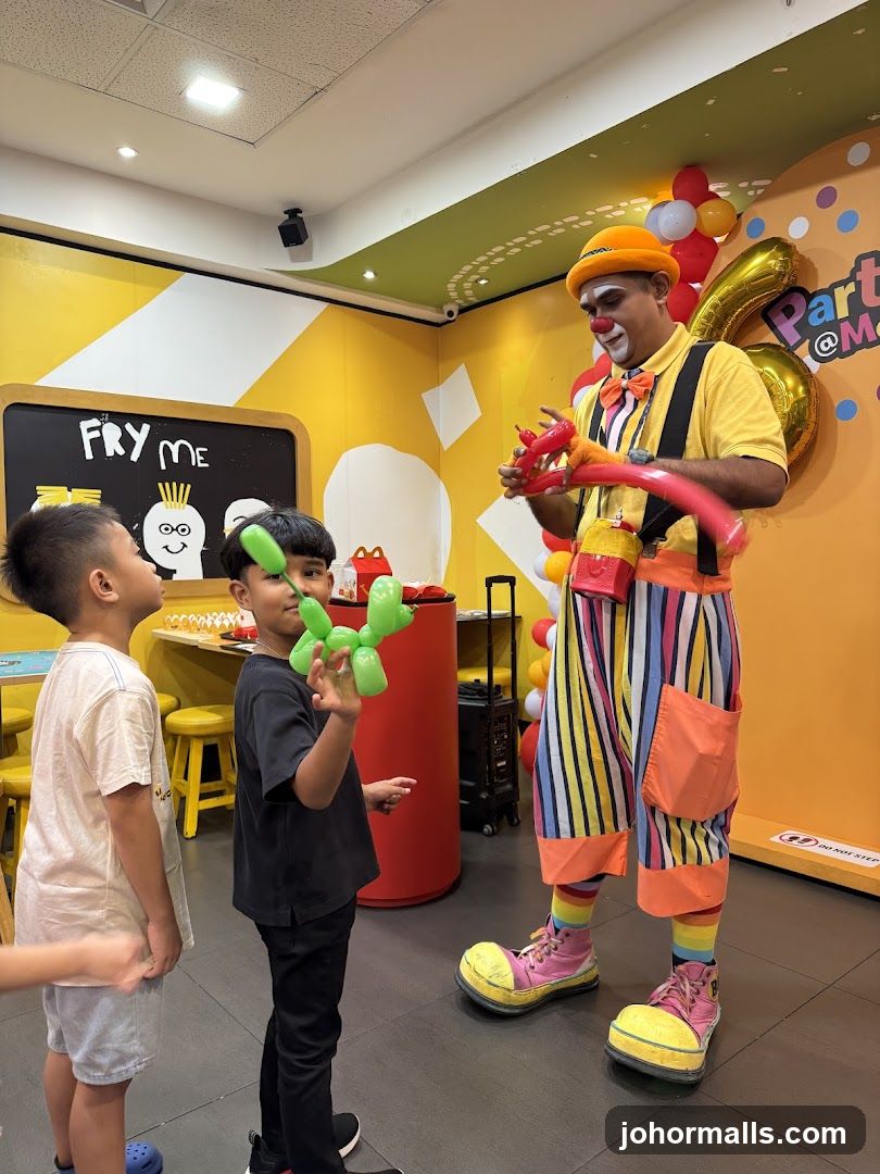 Clown making balloon animals for children