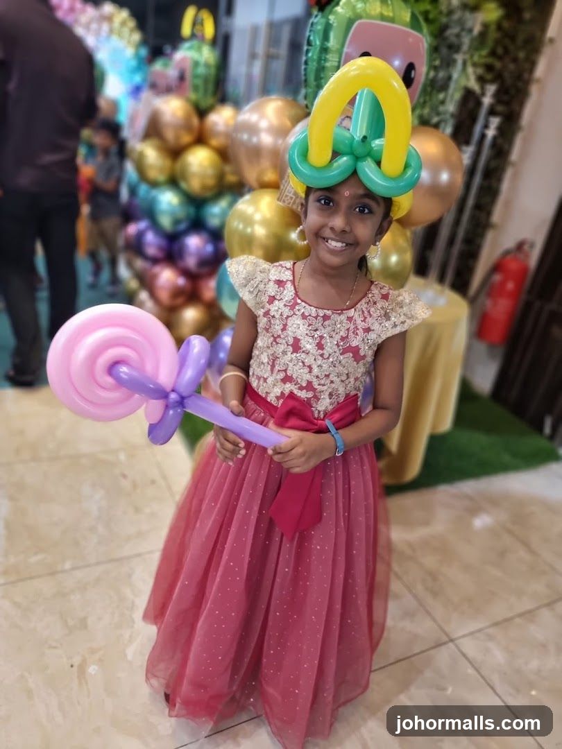 Girl with Balloon Hat and Lollipop
