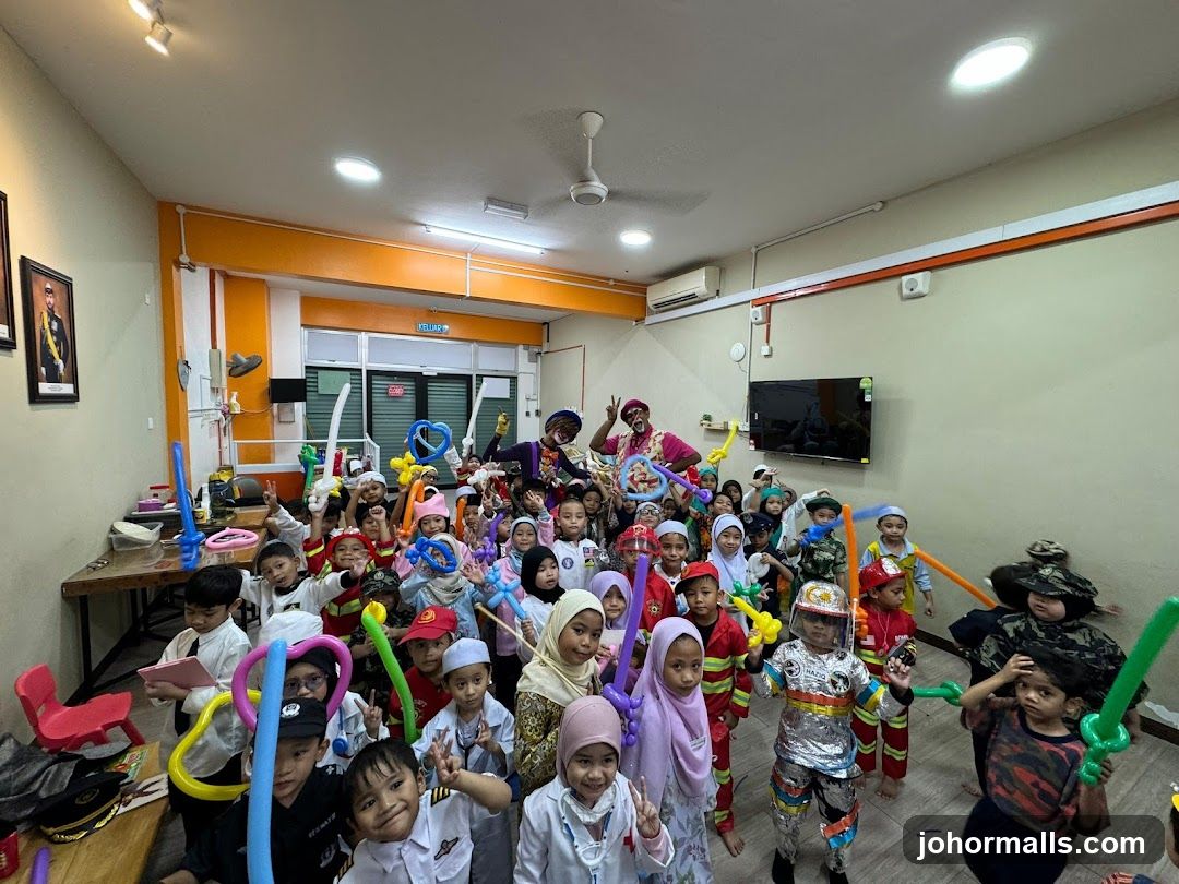 Children in costumes with balloons
