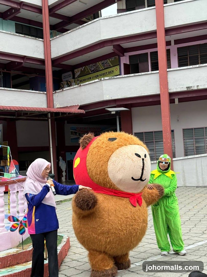 Mascot and people at an event