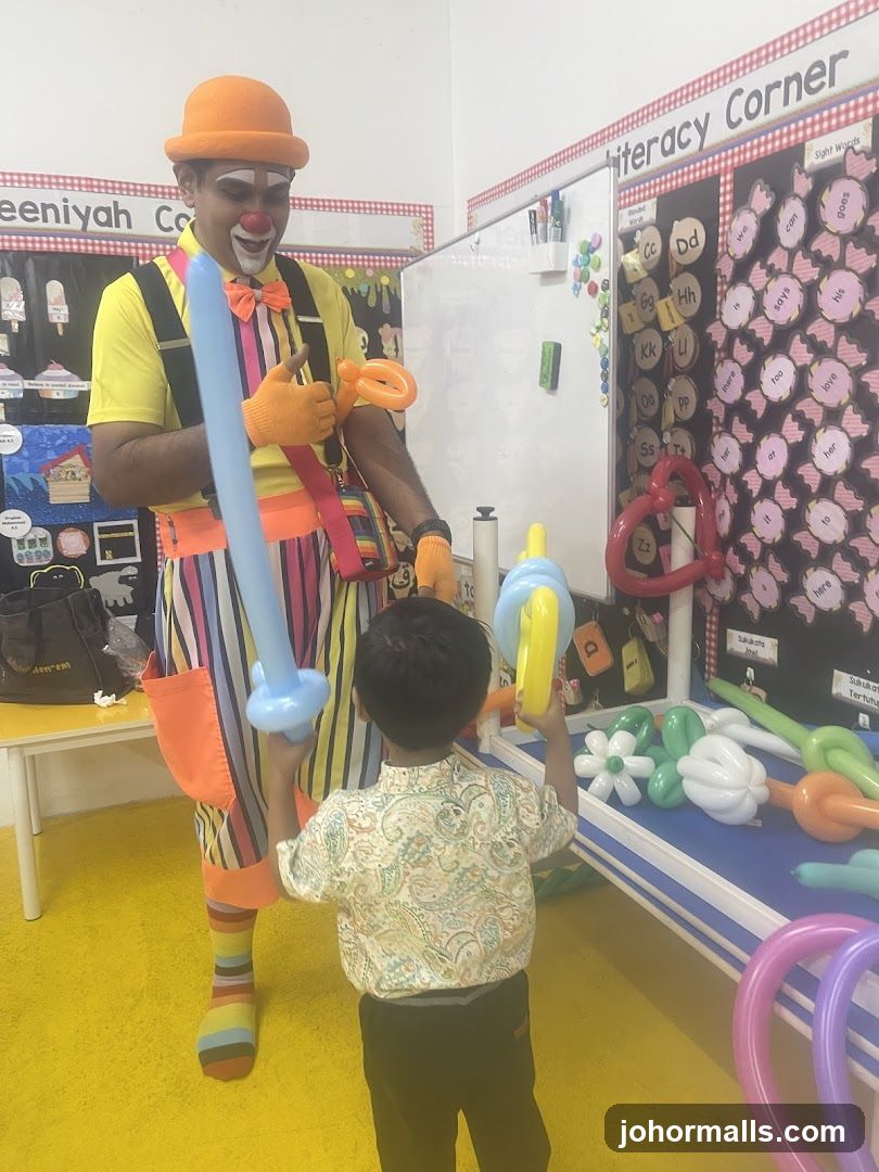 Clown with Child and Balloons