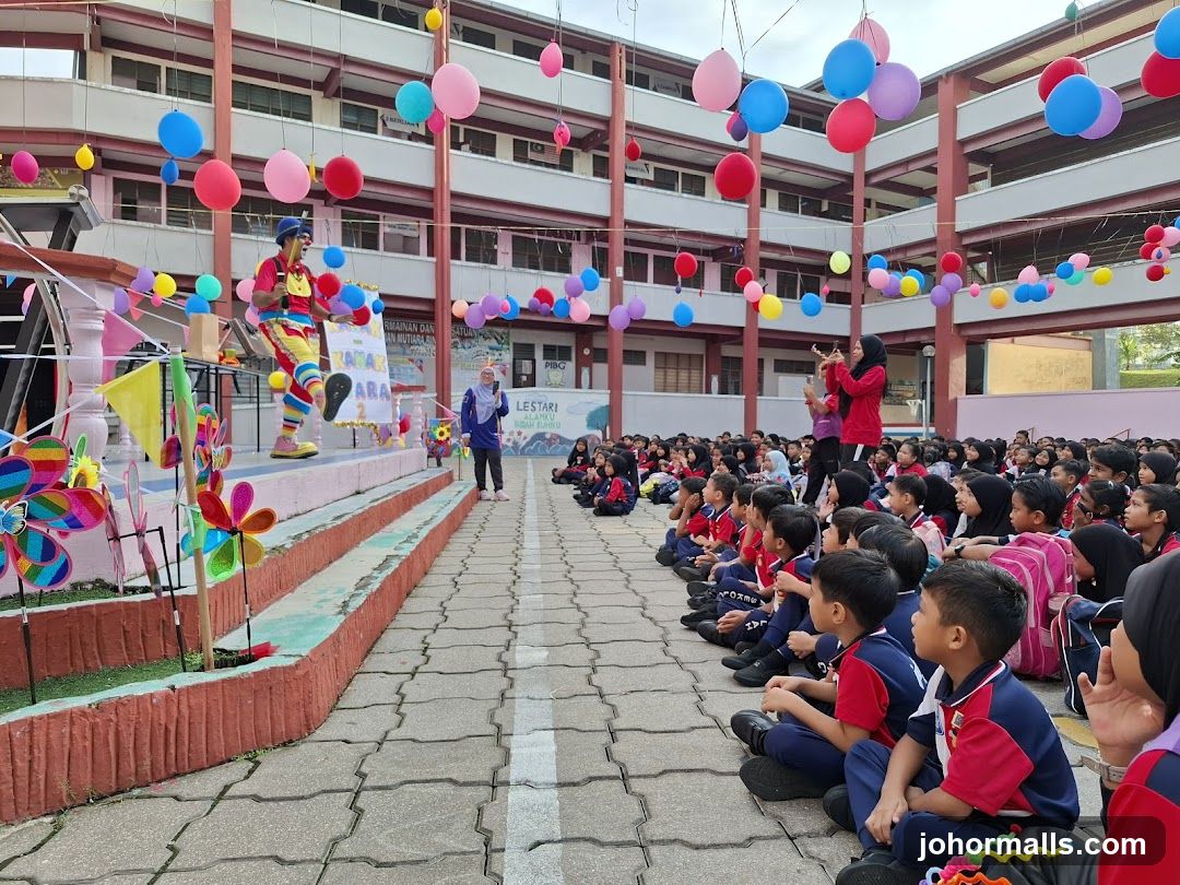 Clown performing for students