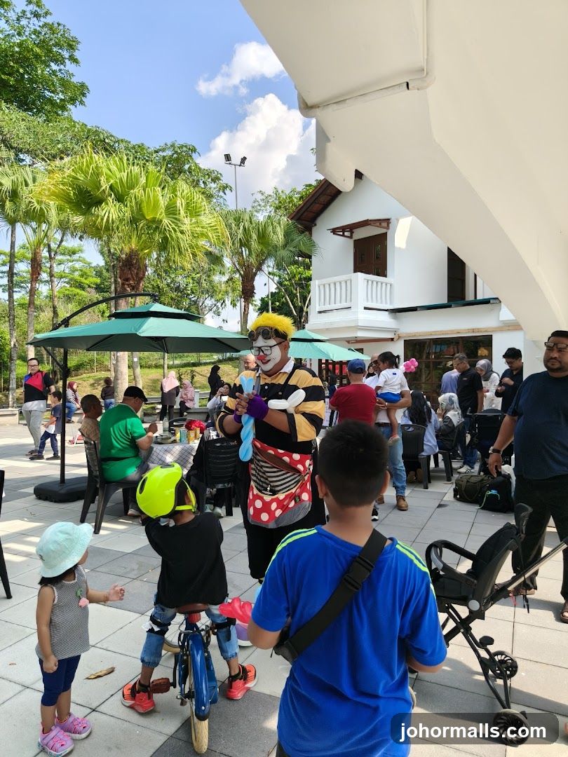 Outdoor gathering with a clown