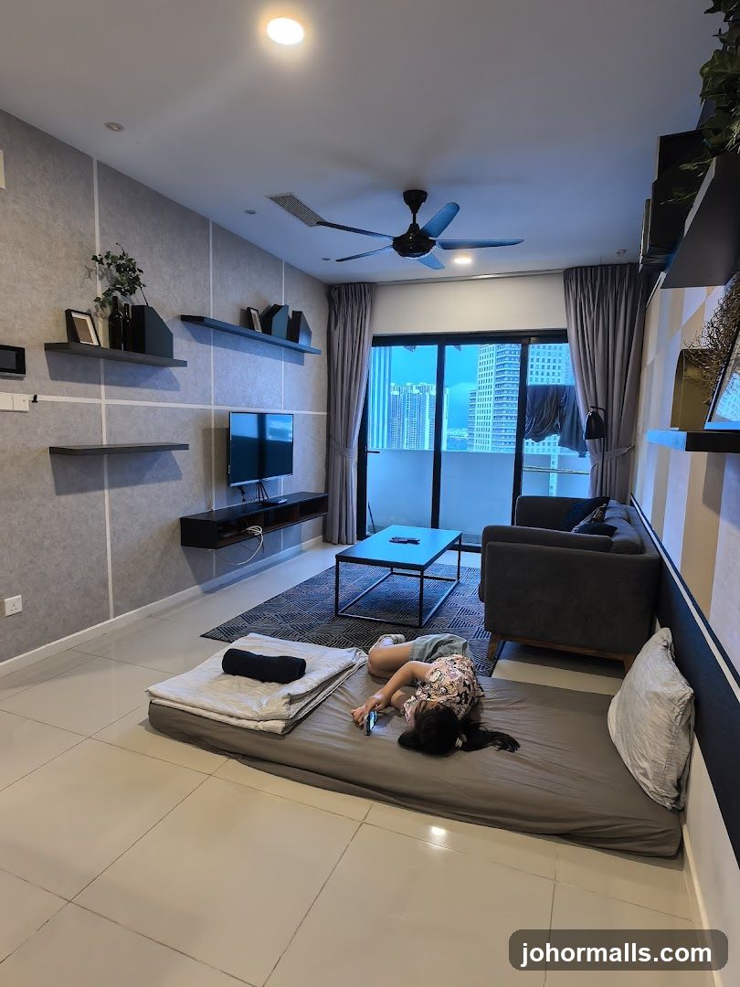 Modern Living Room with City View