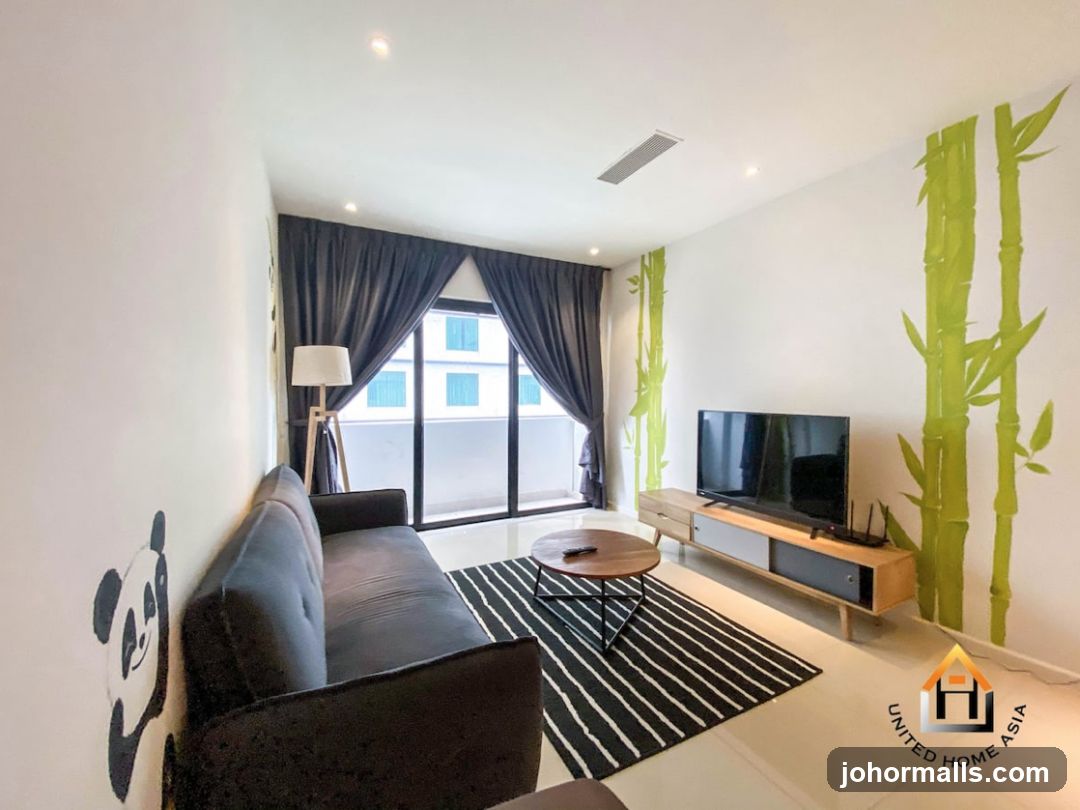 Modern Living Room with Panda and Bamboo Decor