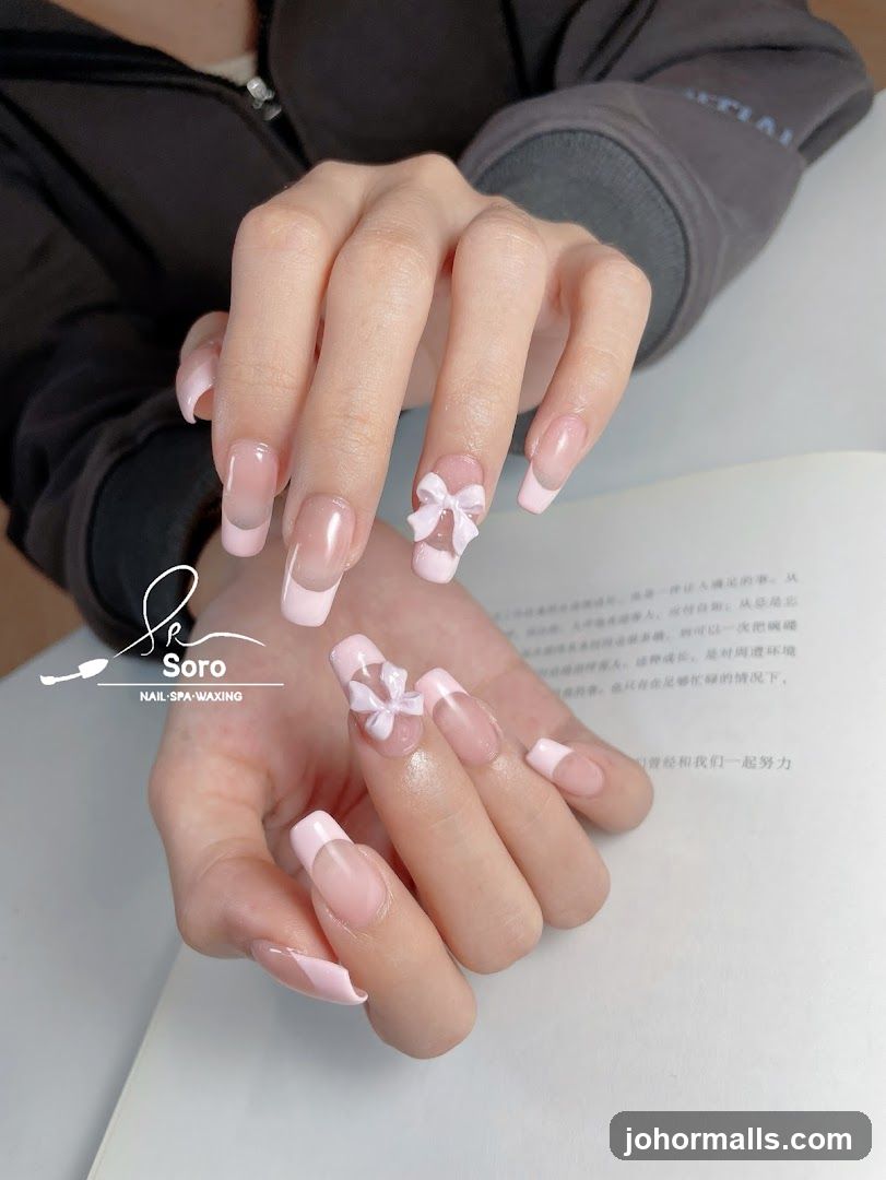Nails with Bow Embellishments