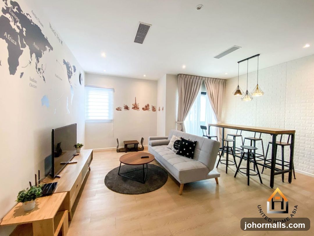 Modern Living Room with World Map Wall