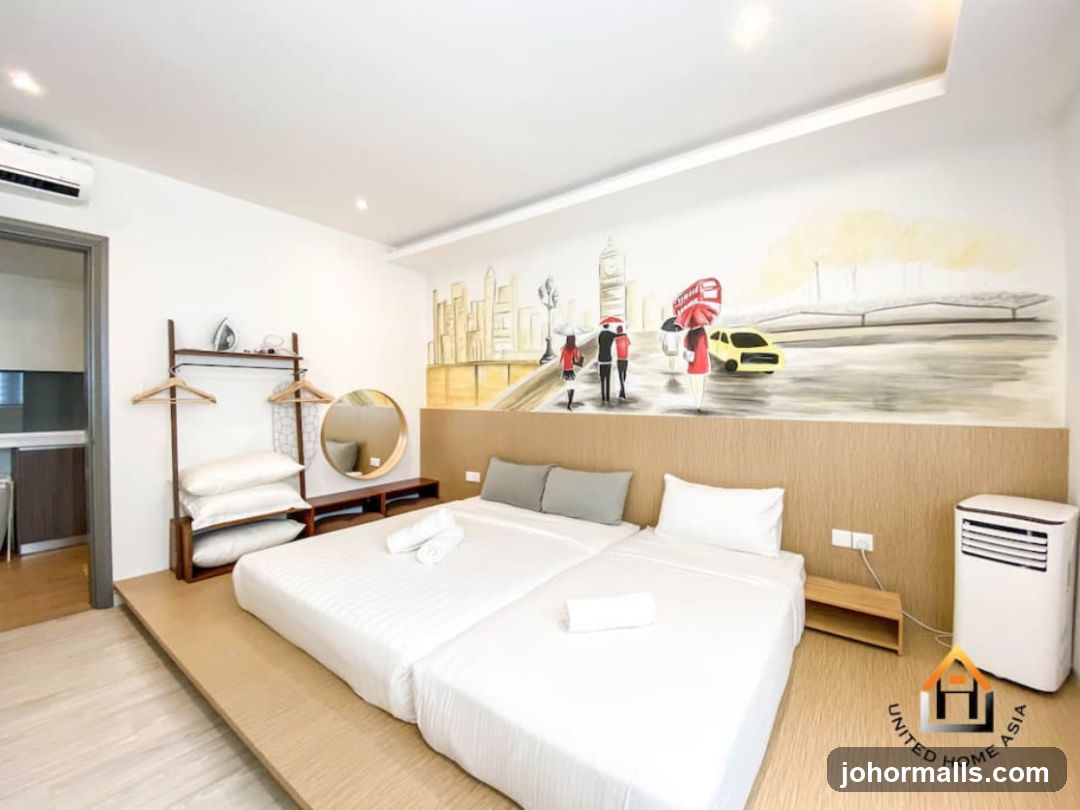 Bedroom with London-themed Mural