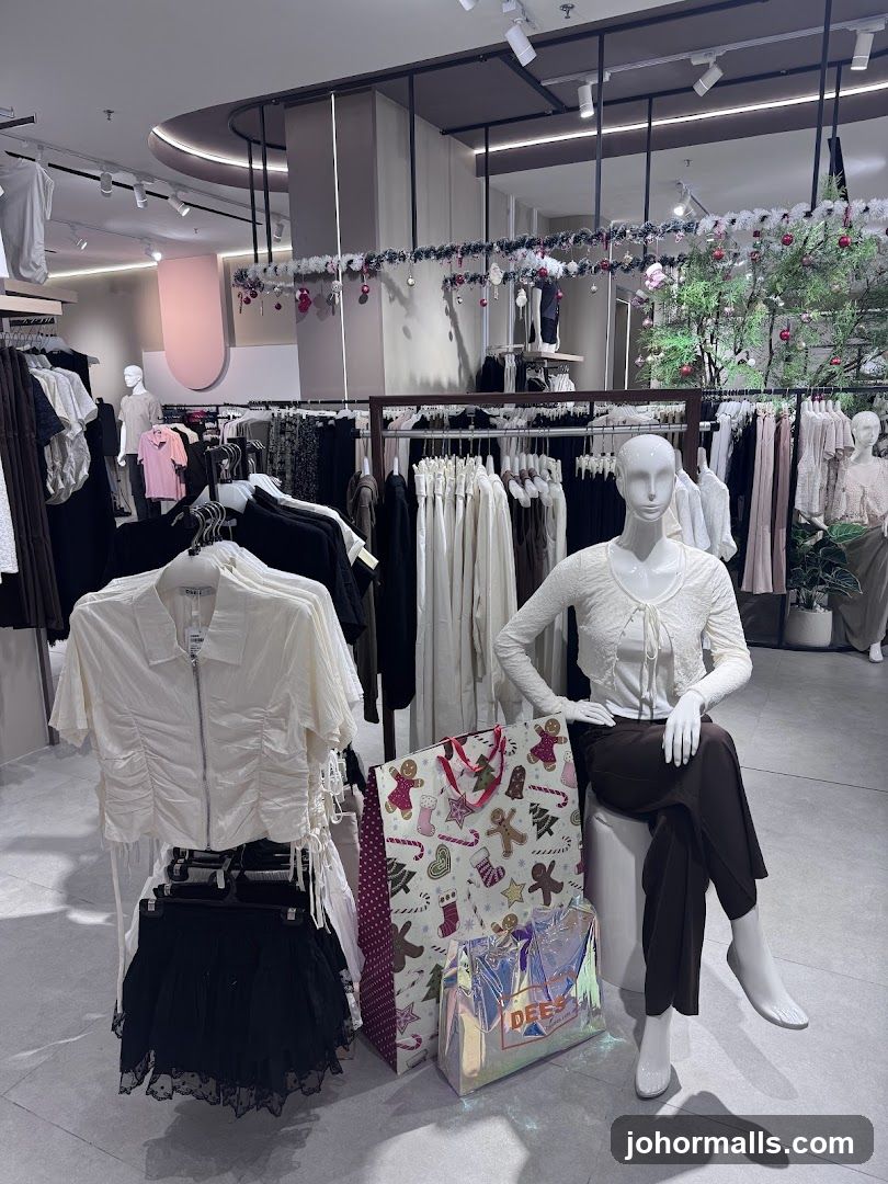 Christmas-themed clothing store display