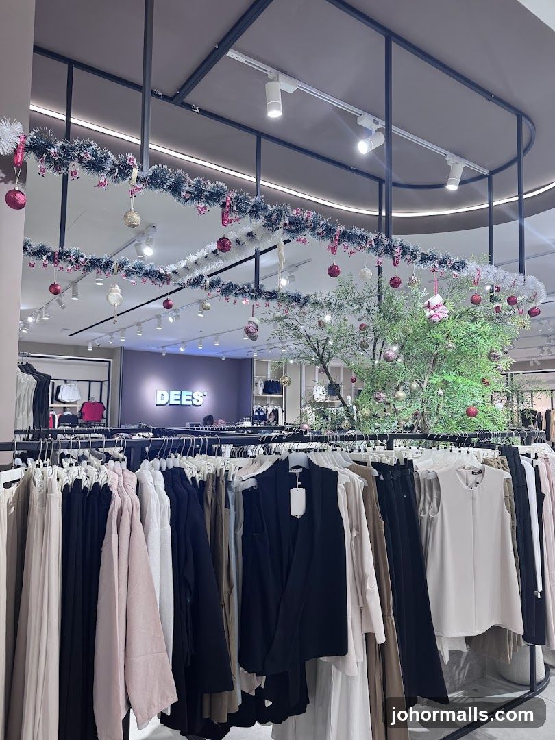 Clothing store interior with Christmas decorations