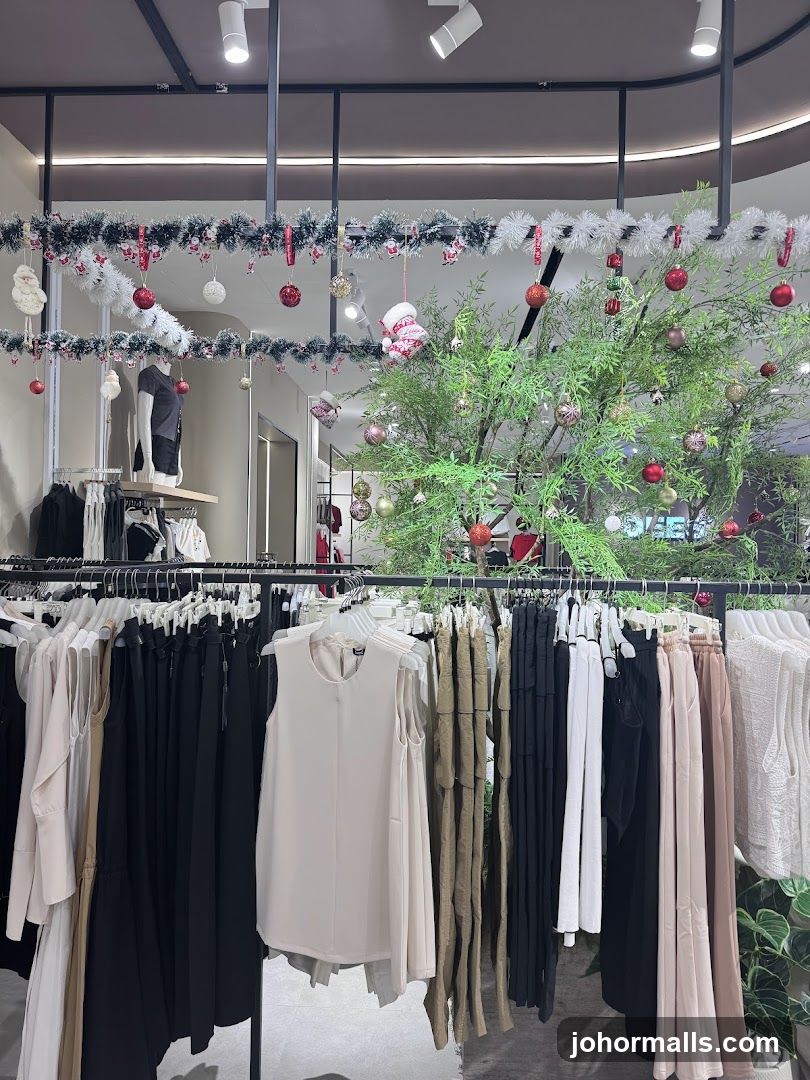 Clothing store interior with Christmas decorations
