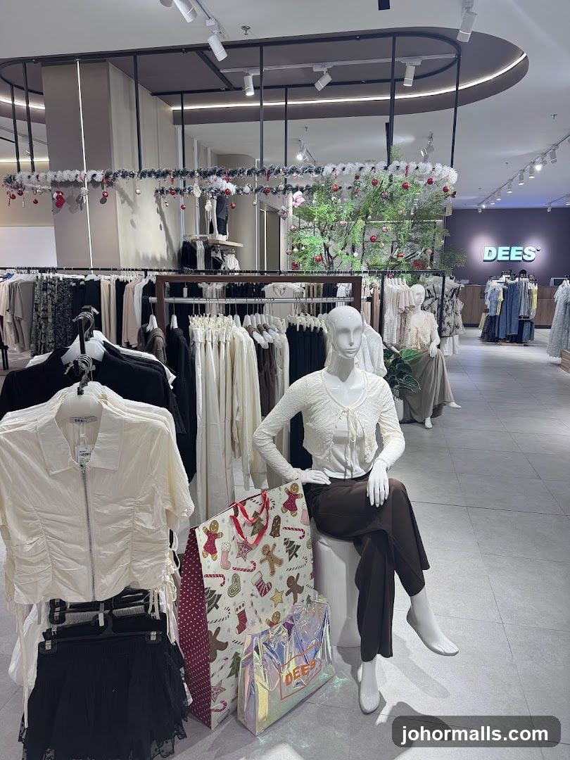 Clothing Store Interior with Christmas Decorations