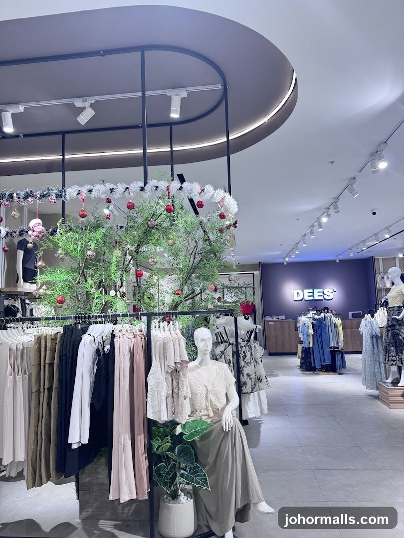 Clothing store interior with Christmas decorations