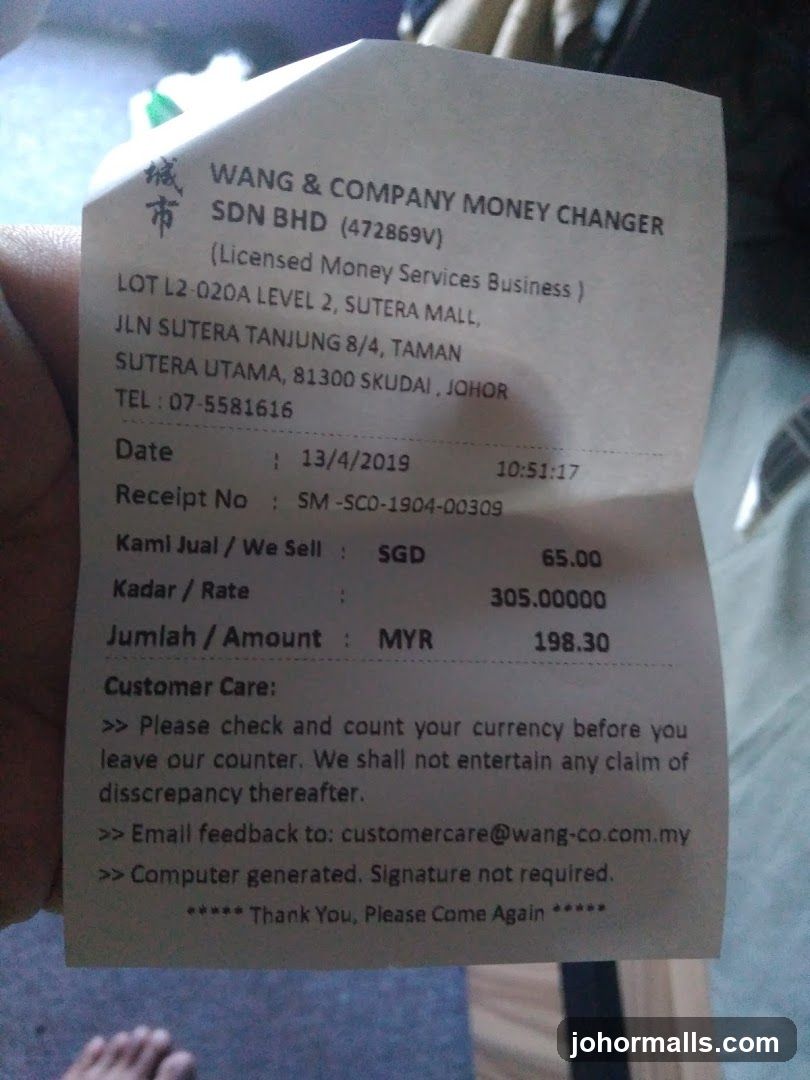 Money Changer Receipt
