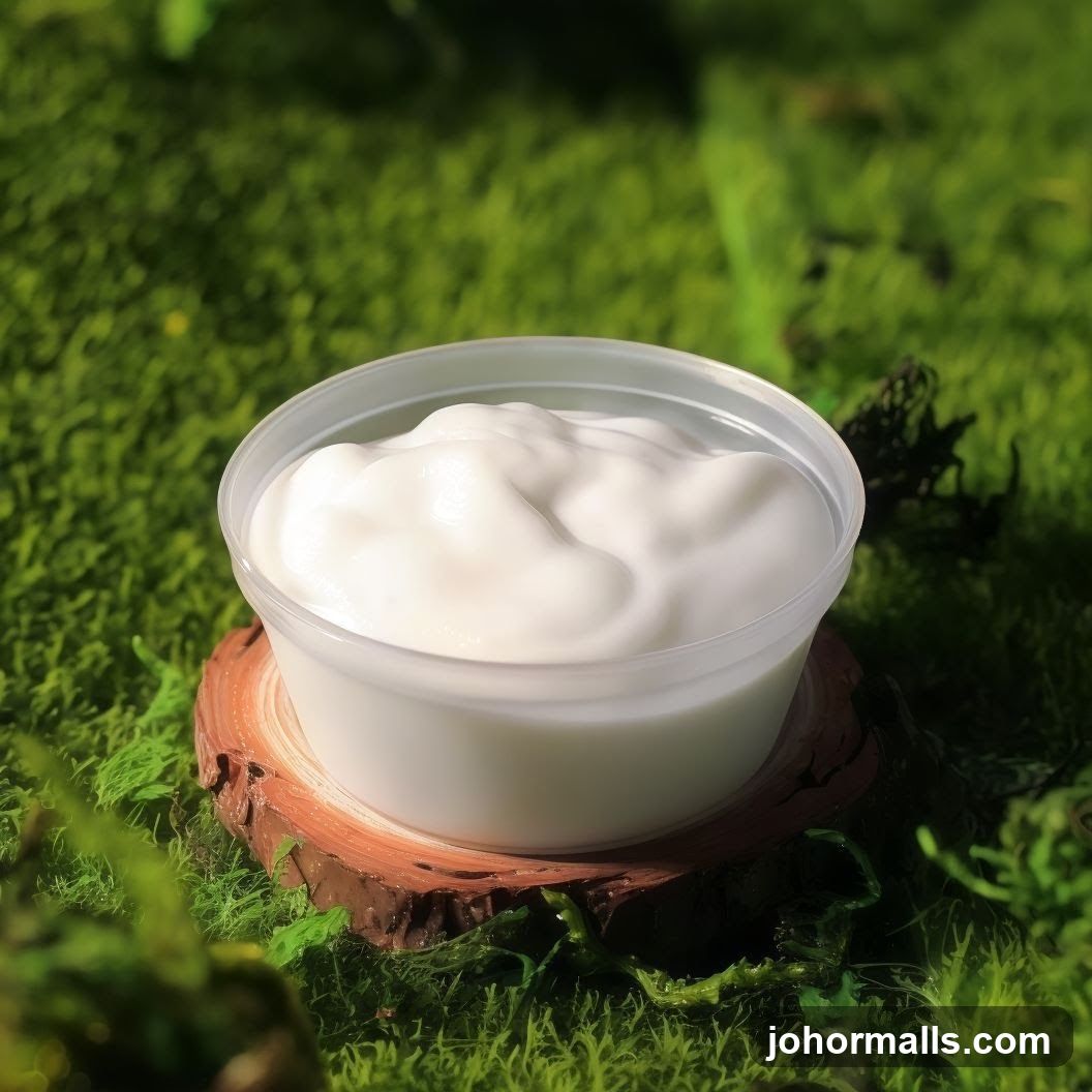 Cream in a container on moss