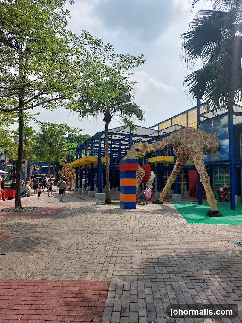 Outdoor area with giraffe sculptures