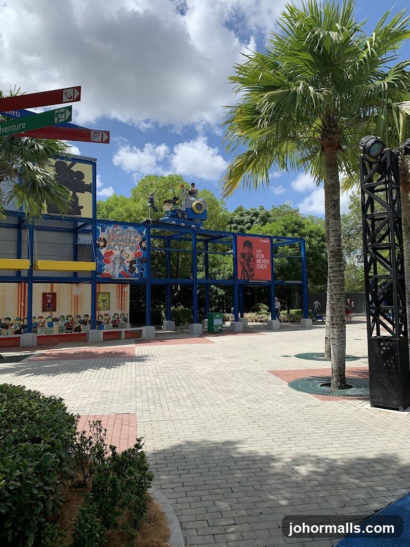 Outdoor attraction with Lego figures and movie theme