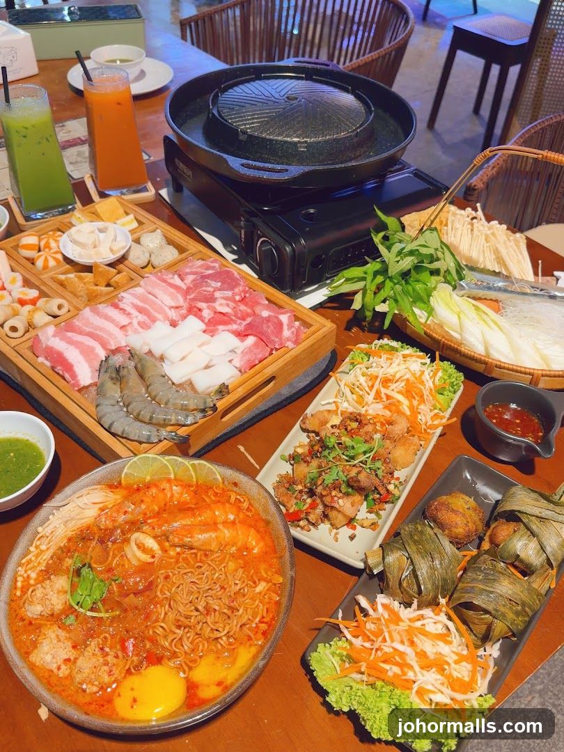 Table with Hot Pot and Assorted Dishes