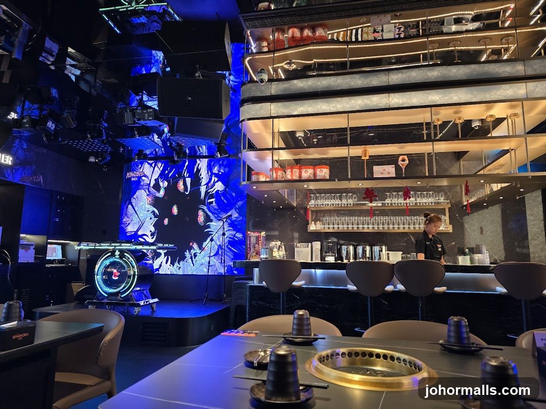 Modern Restaurant Interior with Stage and Bar