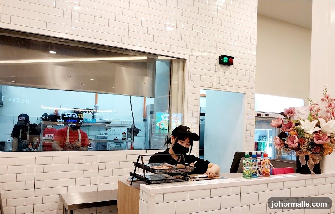 Counter with staff and decorations
