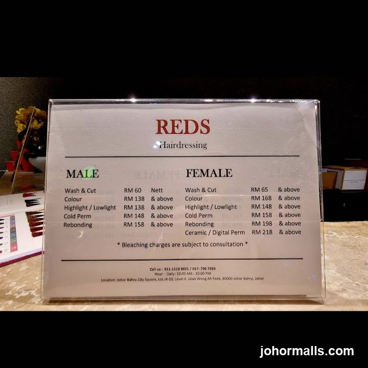REDS Hairdressing Price List